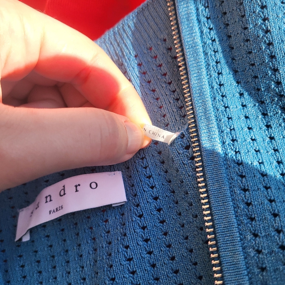 Pre-owned Sandro Paris Aiden Color Block Zip Cardigan Sweater in Red & Blue Sz 3 - Picture 4 of 15